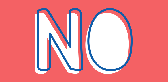 The word "no" written in graphic font against a red background.